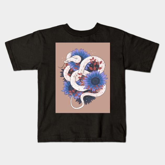 Palmetto Corn Snake with Blue Sunflowers Kids T-Shirt by starrypaige